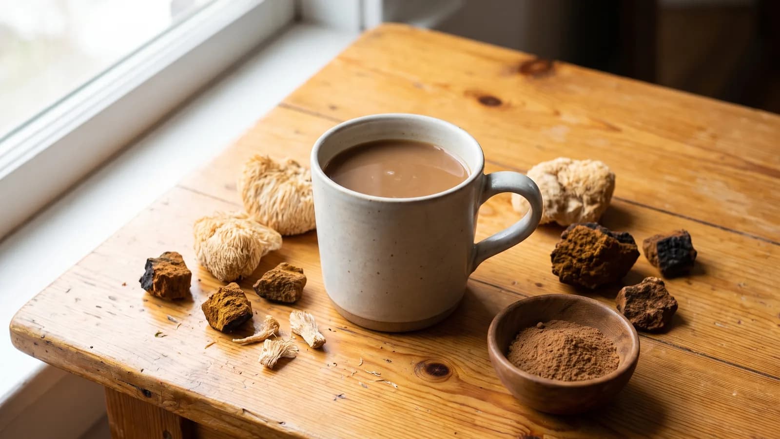 Mushroom coffee with dried lion's mane and chaga