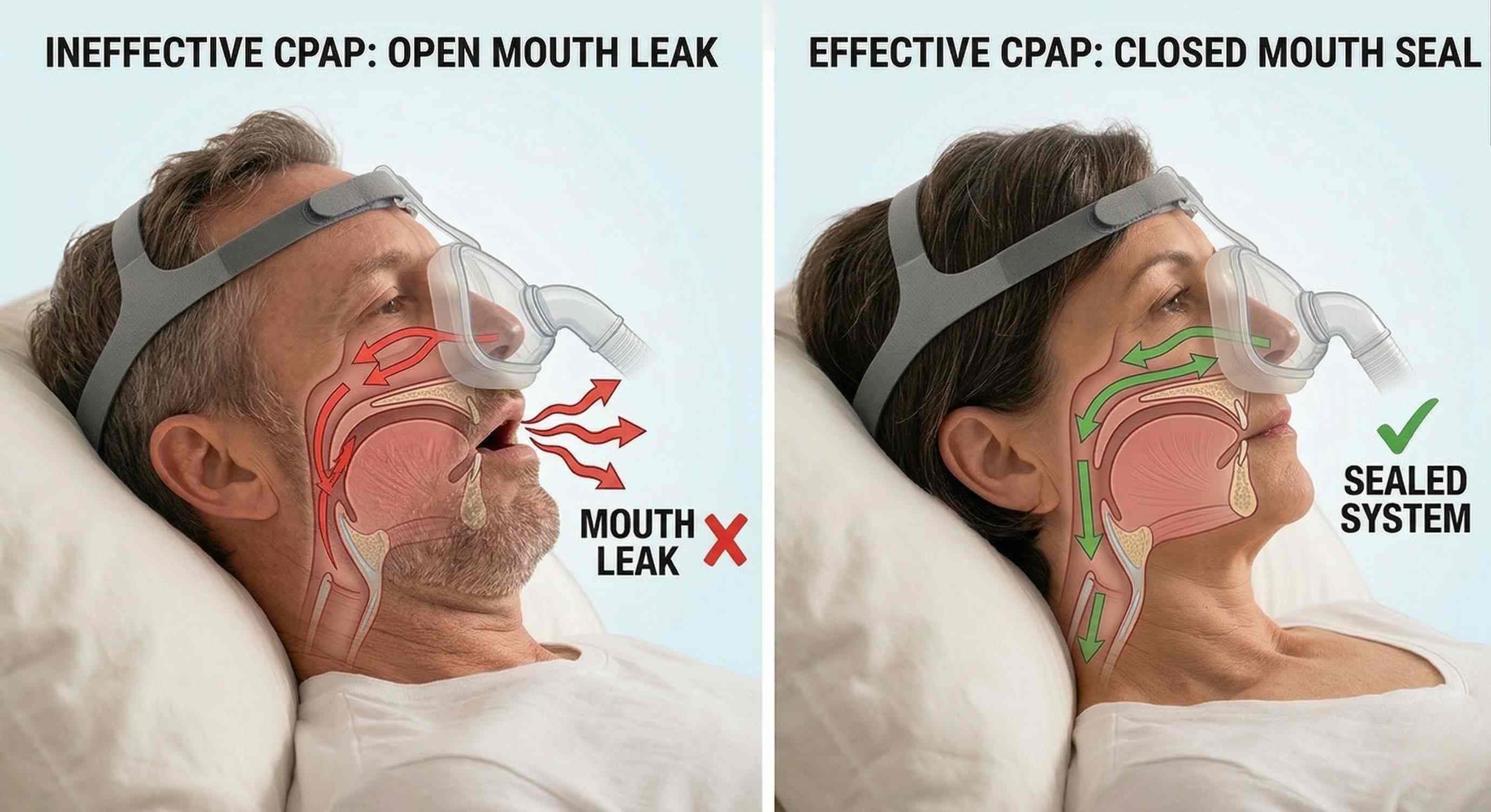 CPAP airflow with and without mouth leak