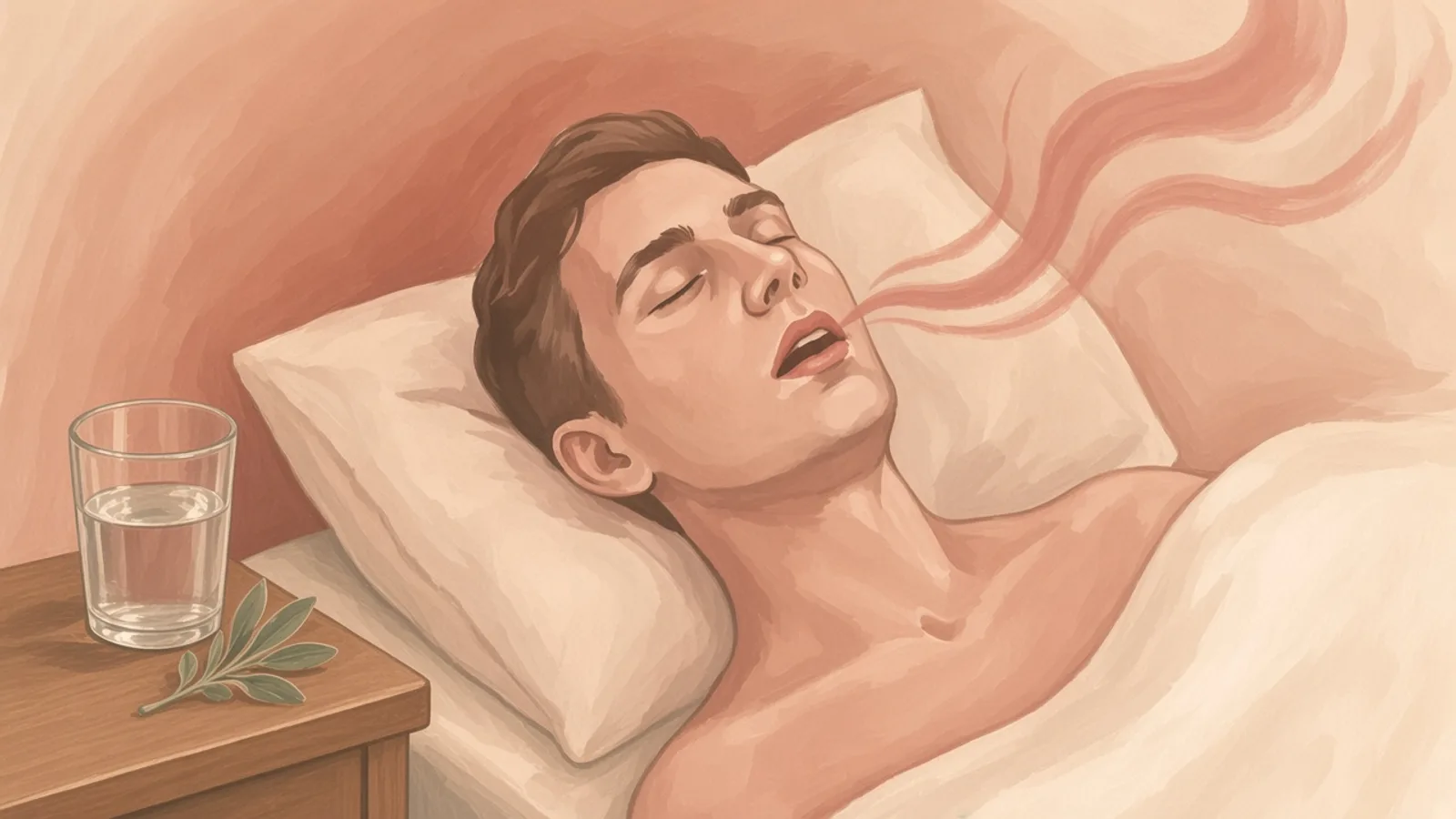 Illustration of a person asleep with lips slightly parted.