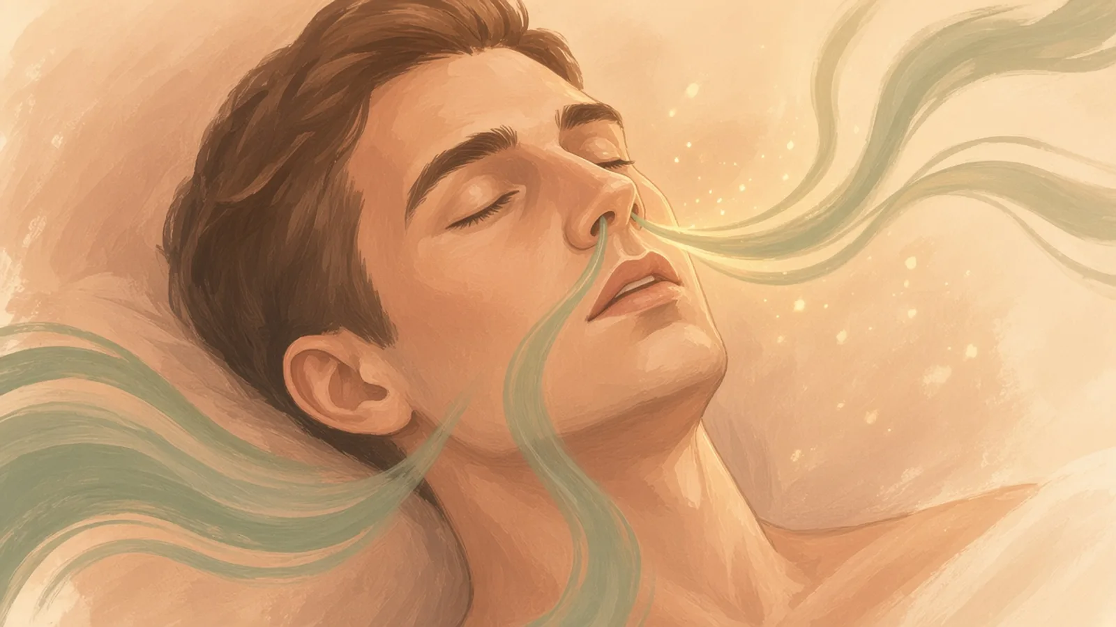 Illustration of a face in profile breathing through the nose.
