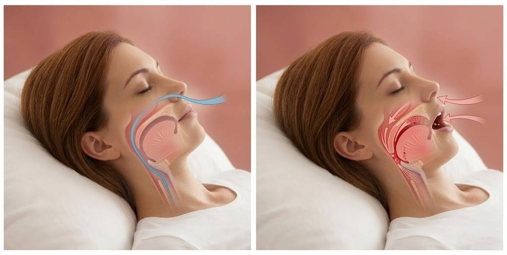 Airway diagram showing obstruction during sleep