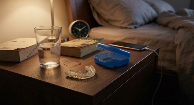 Night guard on bedside table